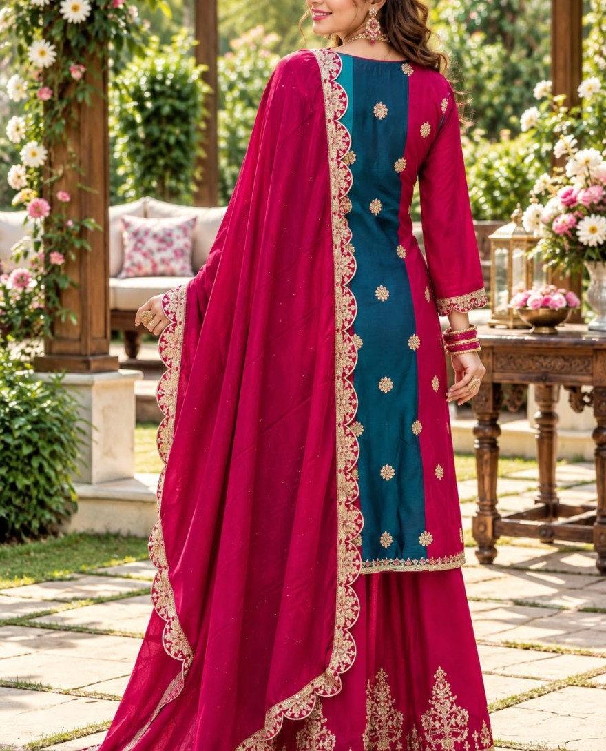 2203 - Prepossessing Chinon Zari Multi Colour Palazzo Salwar Kameez